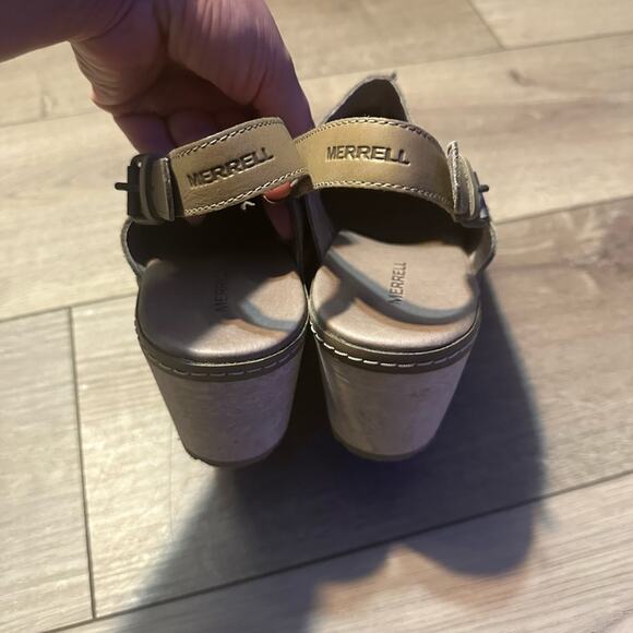 MERRELL Halendi Leather Clog Moon Leather Slingback Wedge 10 NWOB - Picture 4 of 6